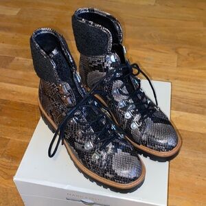 Marc Fisher Boots Isalia Snake Print Faux Fur Gray/Black Women's Size 8M